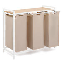 WÄSCHESAMMLER 3 Fächer Creme - Wäschekorb mit Ablage in Bambus-Optik - Wäschetrenner 3 Fächer - Creme, Textil (83.5/73/36cm) - Blumtal