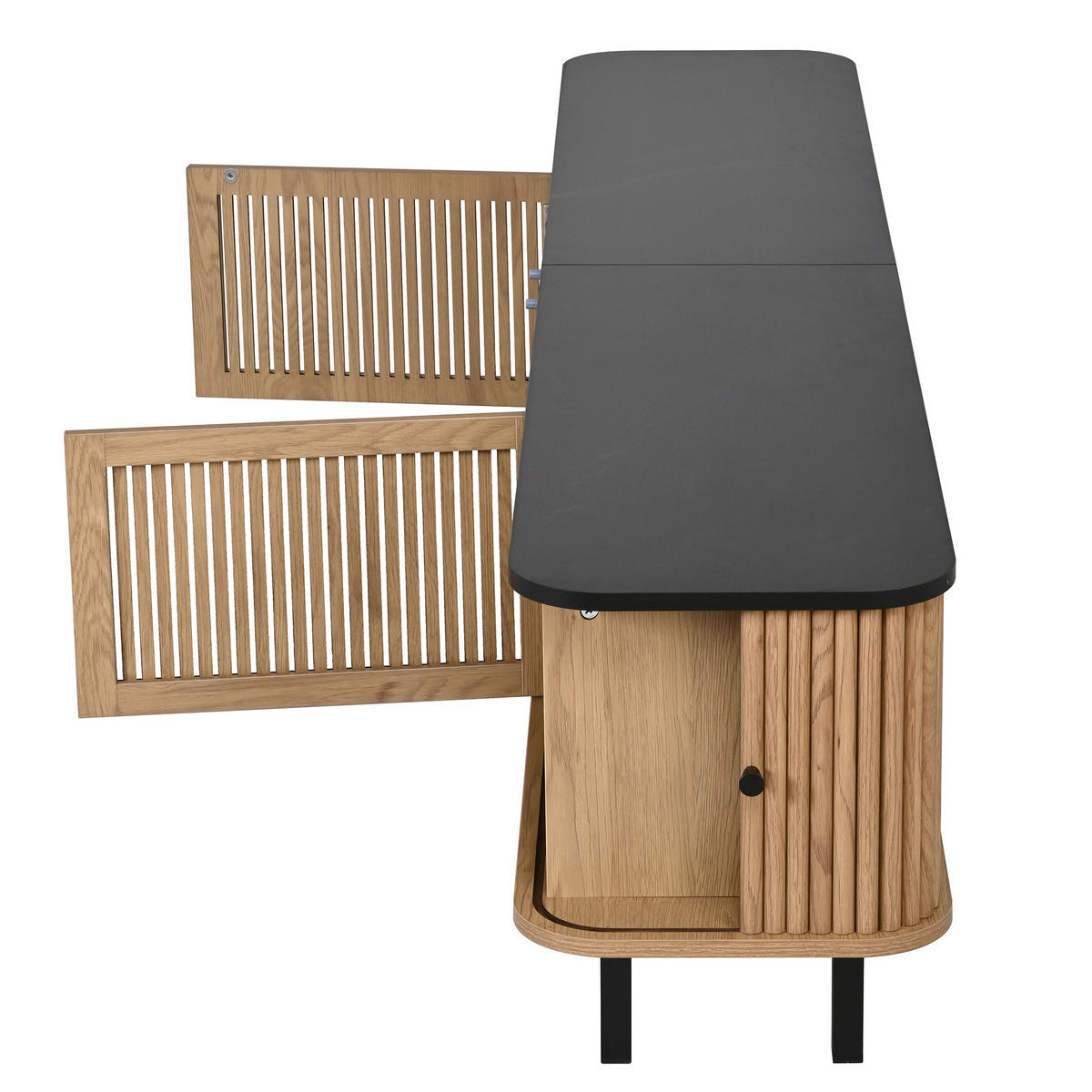 TV-LOWBOARD 190 x 30 x 45 cm, 2 Schiebetüren, Rattanoptik, runde Metallgriffe, Natur - Naturfarben, Holzwerkstoff (190/45/30cm)