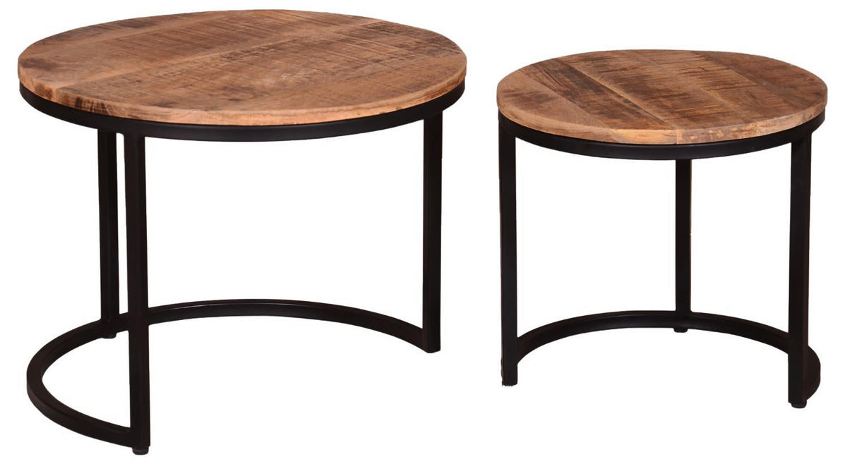 COUCHTISCH Fermo - 2er Set - Mangoholz natur - Schwarz/Braun, Holz/Metall (58/58/45cm) - bene living