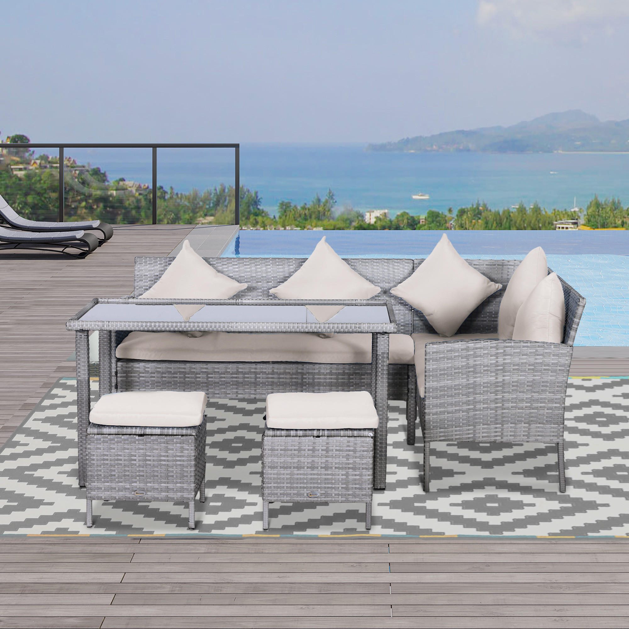 GARTENMÖBEL Set, PE-Rattan, Grau+Creme - Creme/Grau, Kunststoff - Outsunny