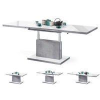 COUCHTISCH rechteckig Weiß Hochglanz - Beton ausziehbar höhenverstellbar - Weiß Hochglanz/Hellgrau, Holzwerkstoff (70/120/56cm) - designimpex