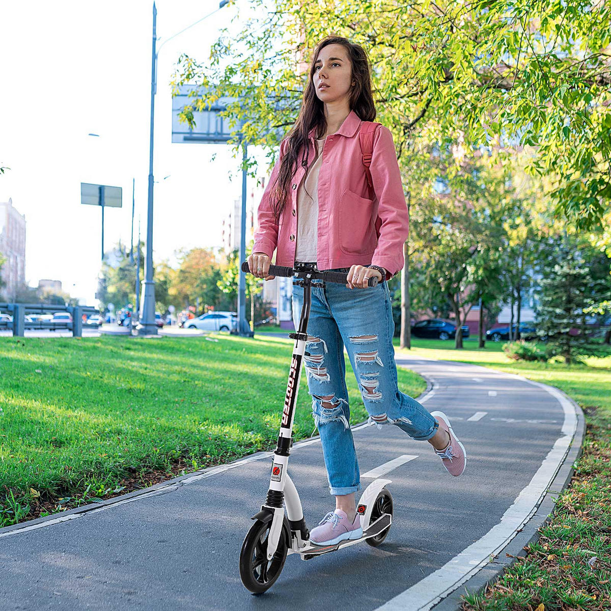 KINDERSCOOTER, Aluminium, Weiß, L92,5 x B37,5 x H82-97 cm - Weiß, Metall (92.5/37.5/97cm) - HOMCOM