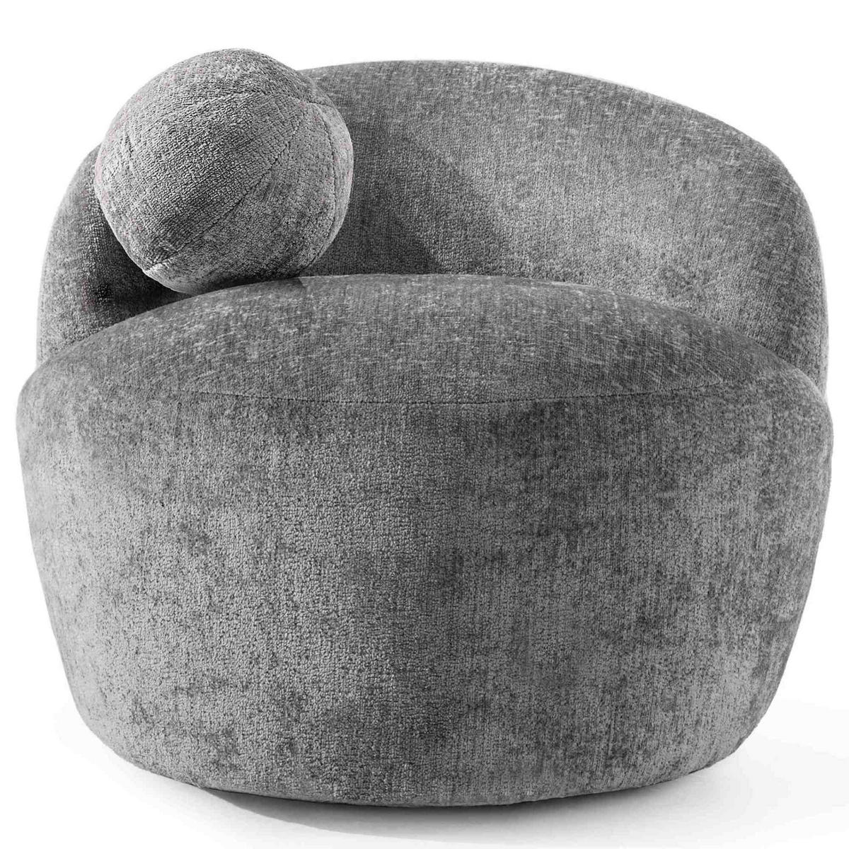 SESSEL NELUM Chenille-Stoff, rund, Grau - Schwarz/Grau, Holz/Holzwerkstoff (76/64/76cm) - KONSIMO®