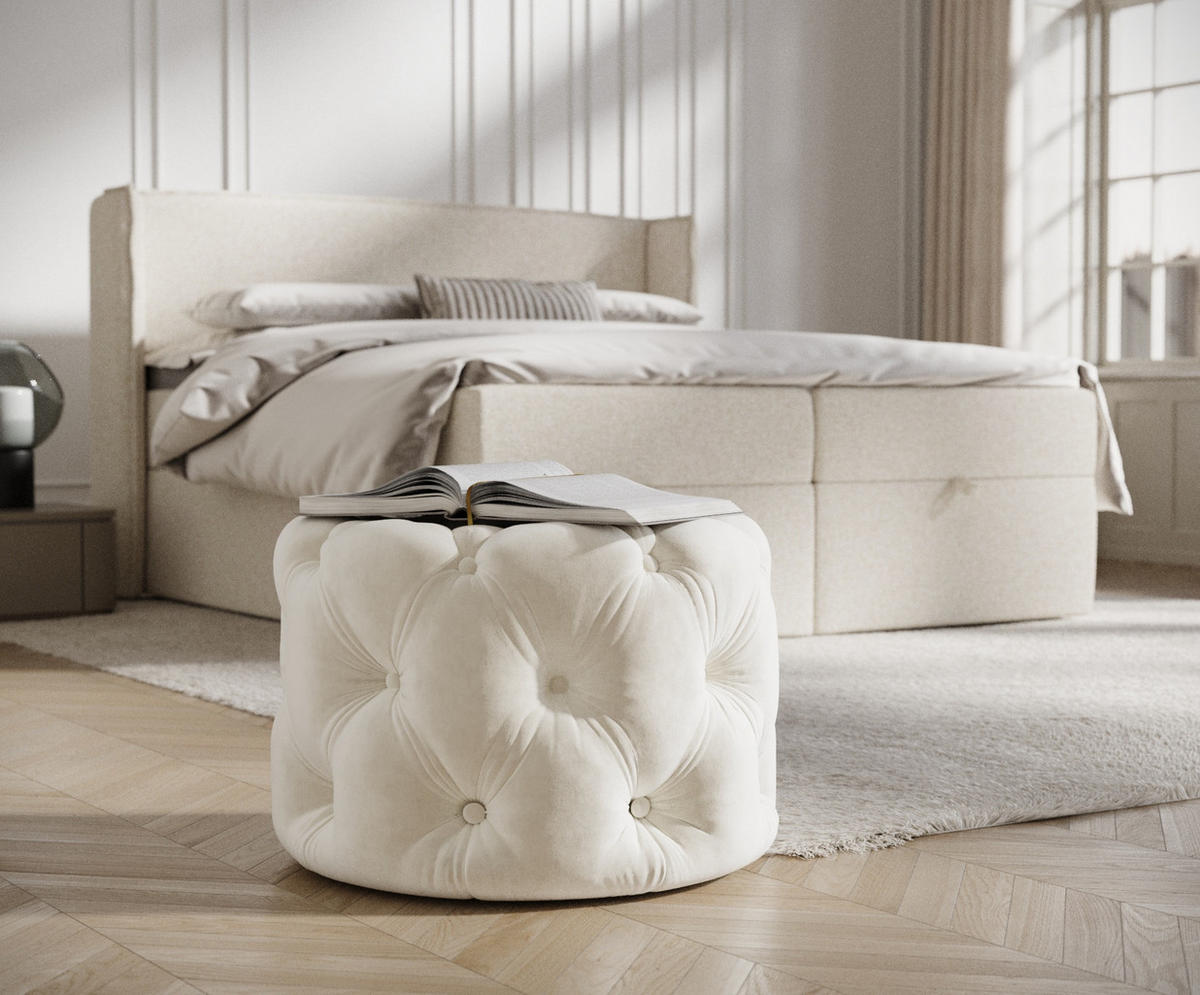 POUF Cosimo Creme Samtstoff - Creme/Schwarz, Holz/Holzwerkstoff (60/40/60cm) - Maison de Reve