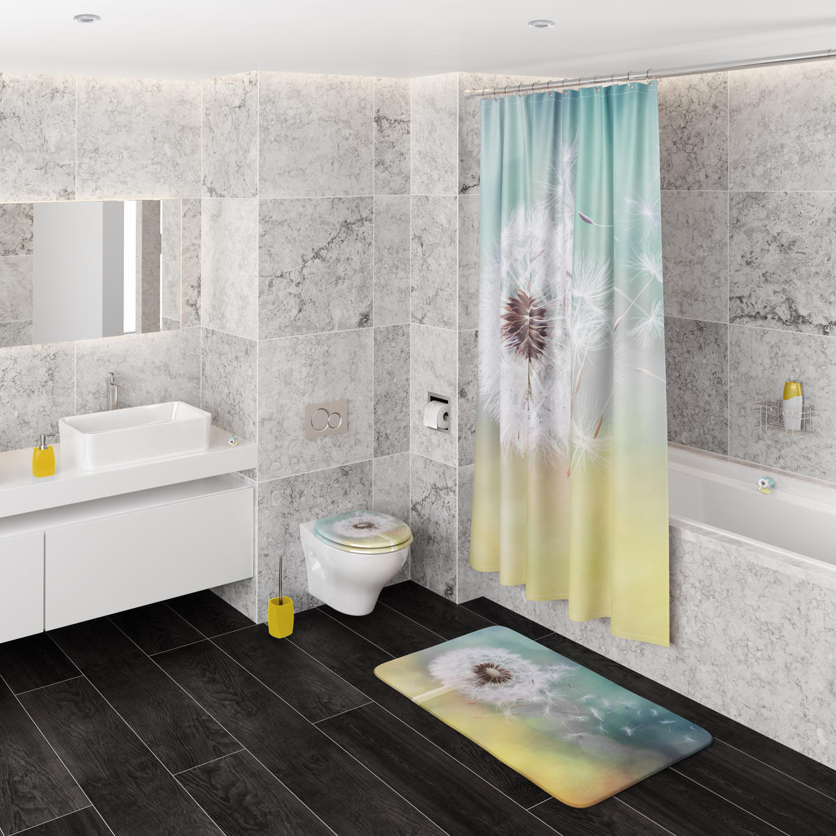 DUSCHVORHANG Pusteblume 180 x 200 cm - Gelb, Textil (180/200cm) - Sanilo