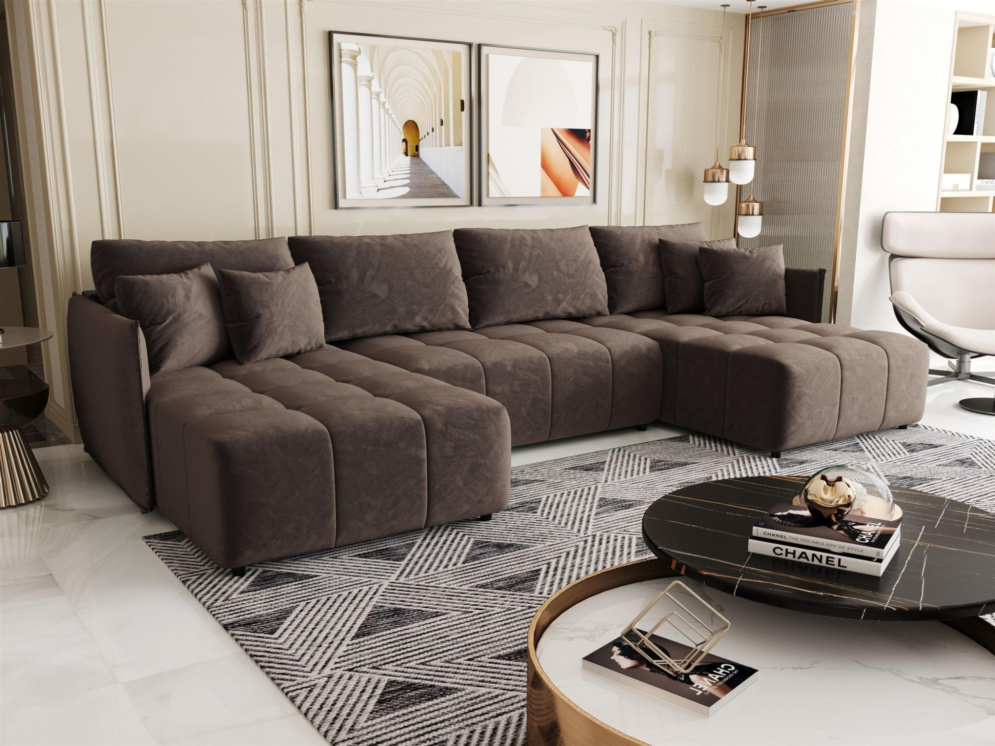 WOHNLANDSCHAFT Treviso - Braun, Holzwerkstoff/Textil (342/88/185cm) - Fun Möbel