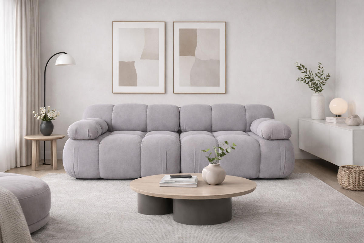 COUCH, 2-Sitzer Modular, Veloursstoff Salvador, Grau, Selia - Grau, Holz (190/70/95cm) - Kaiser Möbel