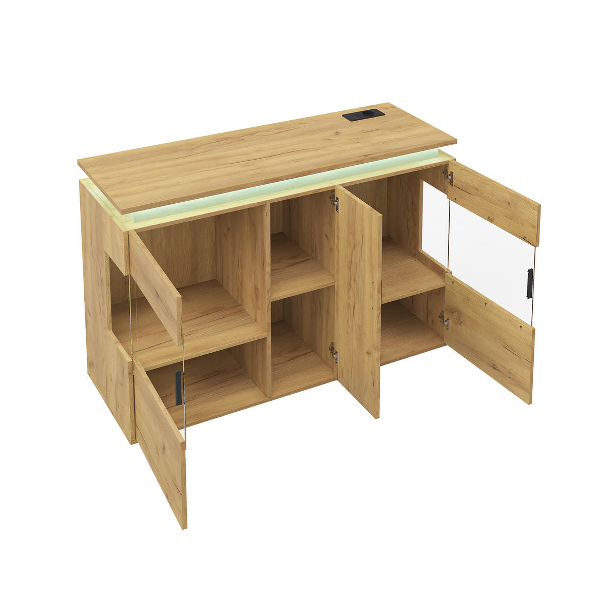 SIDEBOARD mit LED/USB-C Ladestation, Glastüren, 120x40x79,5 cm - Eichefarben/Schwarz, Holz (120/79.5/40cm) - LVHOM