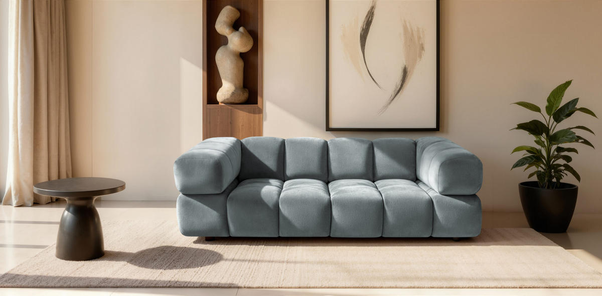 SOFA 3-Sitzer, Couch, Veloursstoff Bluvel, Blaugrau, Averro - Blaugrau, Holz (240/70/96cm) - Kaiser Möbel