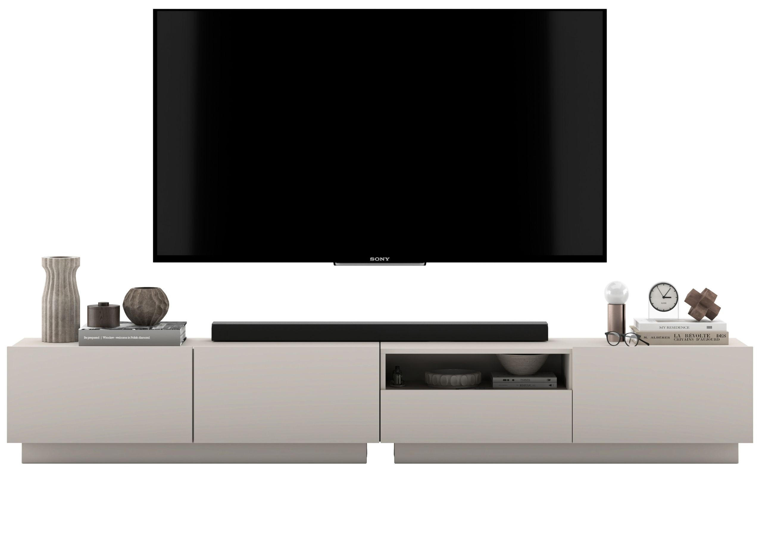 Meble Lindner SADA 2 TV stolků Enjoy Šedá mat 240 cm se zásuvkou a soklem
