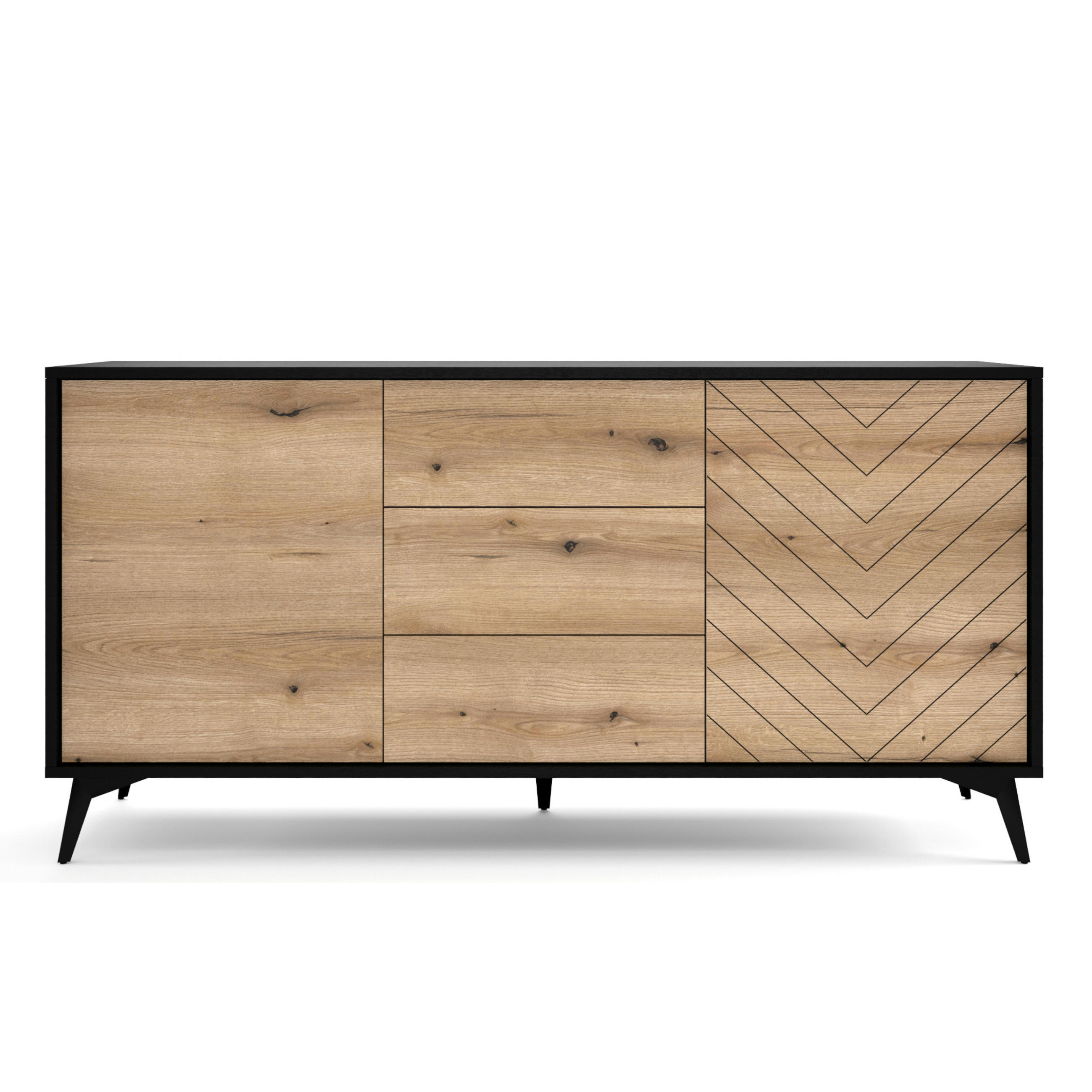 SIDEBOARD Jasper KSZ154 – Eiche Evoke, Schwarz - Eichefarben/Schwarz, Glas/Holzwerkstoff (154/77/39cm) - Komodee