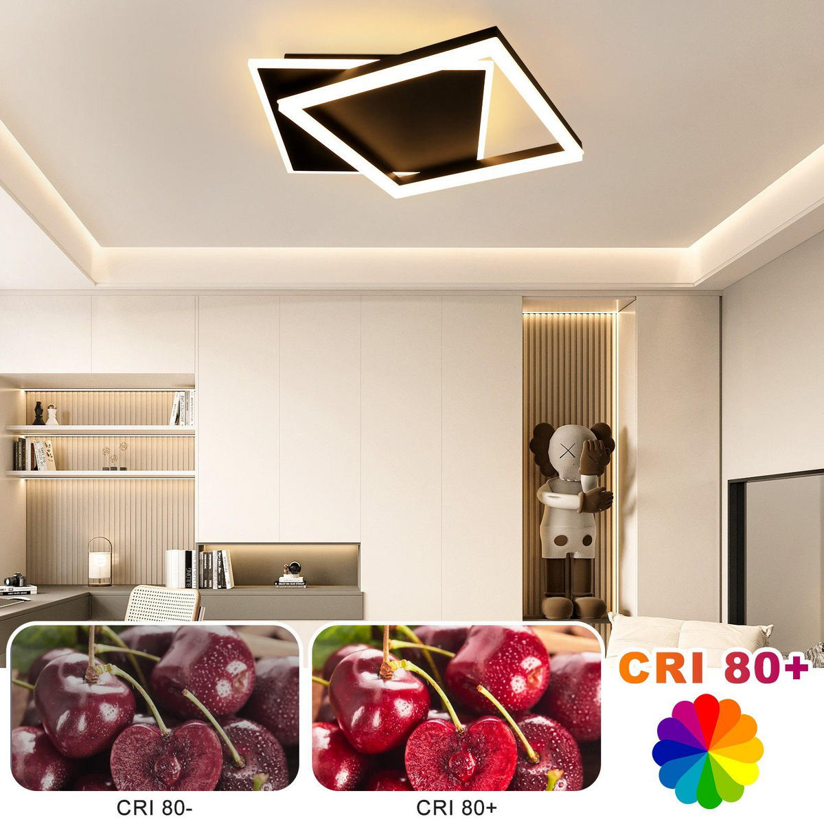LED-DECKENLEUCHTE Lena 48.5/47.5/6 cm - Schwarz, Metall (48.5/47.5/6cm) - Nettlife