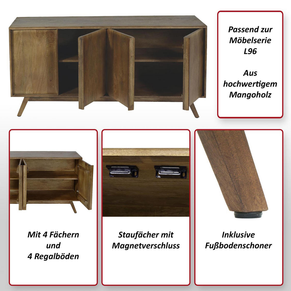 SIDEBOARD Braun - Braun, Holz (146/72/43cm) - MCW