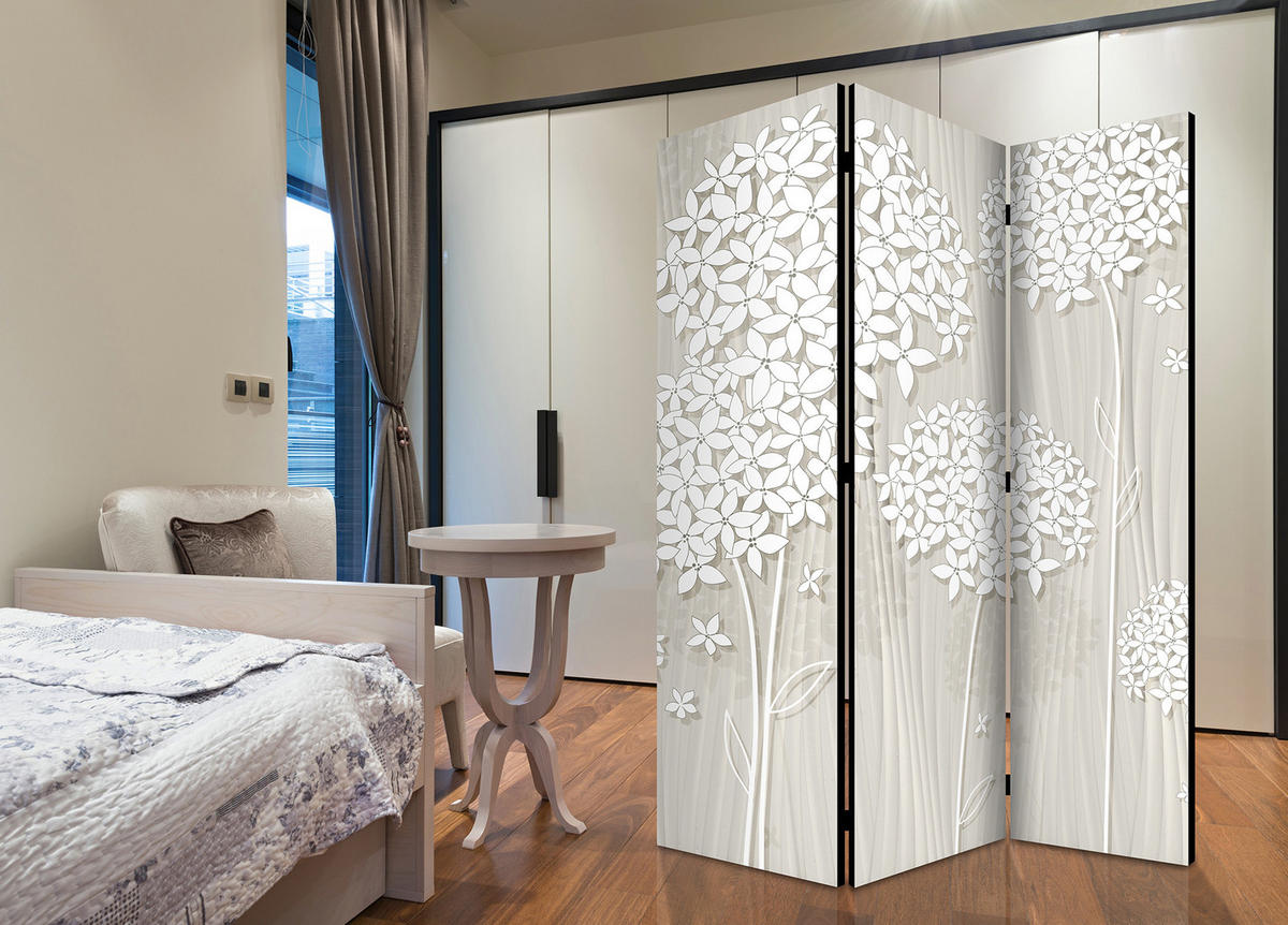 PARAVENT Einseitig Bedruckter 3-tlg 135x172 cm Blumen Im Boho Stil - Beige, Holz/Textil (135/172/3cm) - Muralo