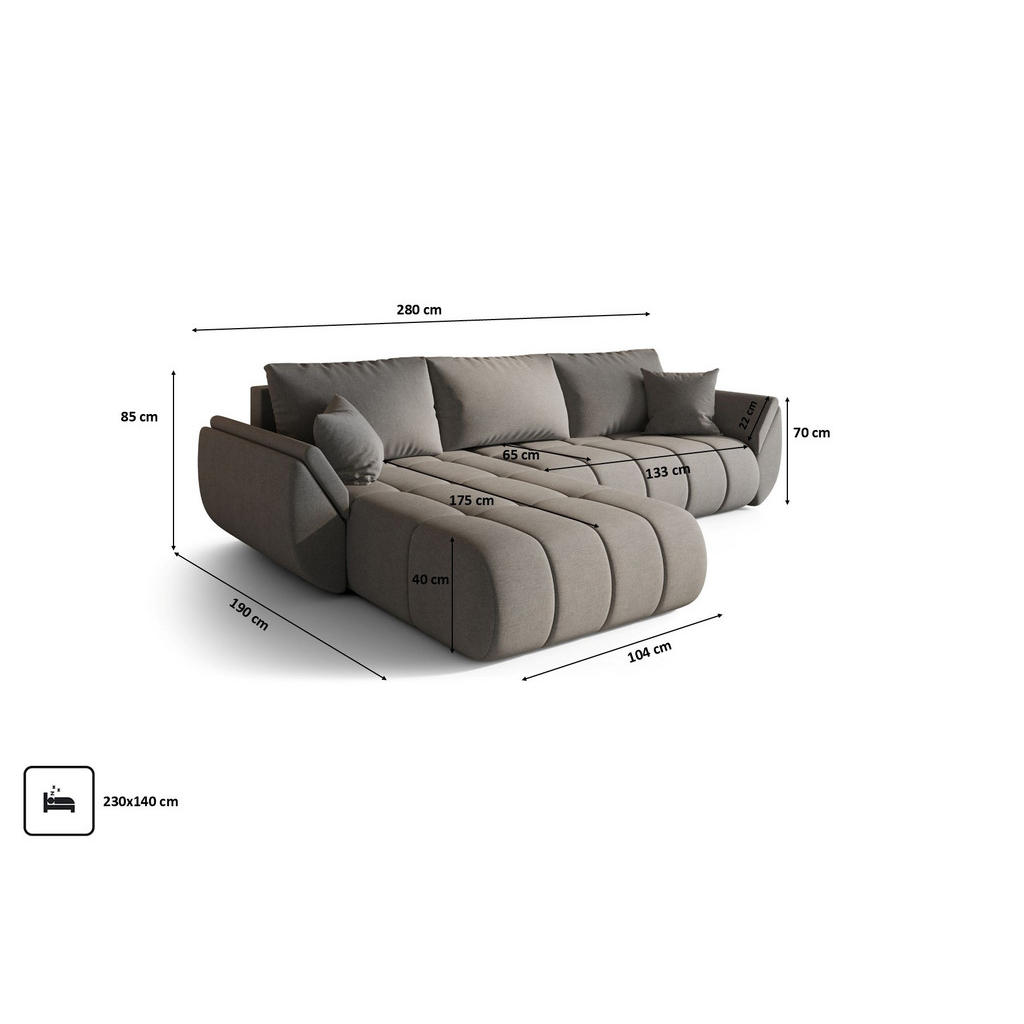 Thumbnail - Kaiser Möbel Ecksofa, Grau, Holz, L-Form, 280x190 cm, Wohnzimmer, Sofas & Couches, Wohnlandschaften, Ecksofas