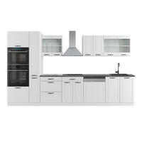 KÜCHENZEILE R-Line Weiß Landhaus/Weiß 350 cm mit Hochschrank, AP Anthrazit - Weiß, Holzwerkstoff (350/206.8/60cm) - Vicco