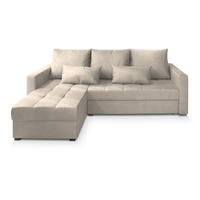 ECKSOFA KOS PIK M Creme Velours-Stoff mit Schlaffunktion - Creme, Holz (220/140cm) - MASSENO