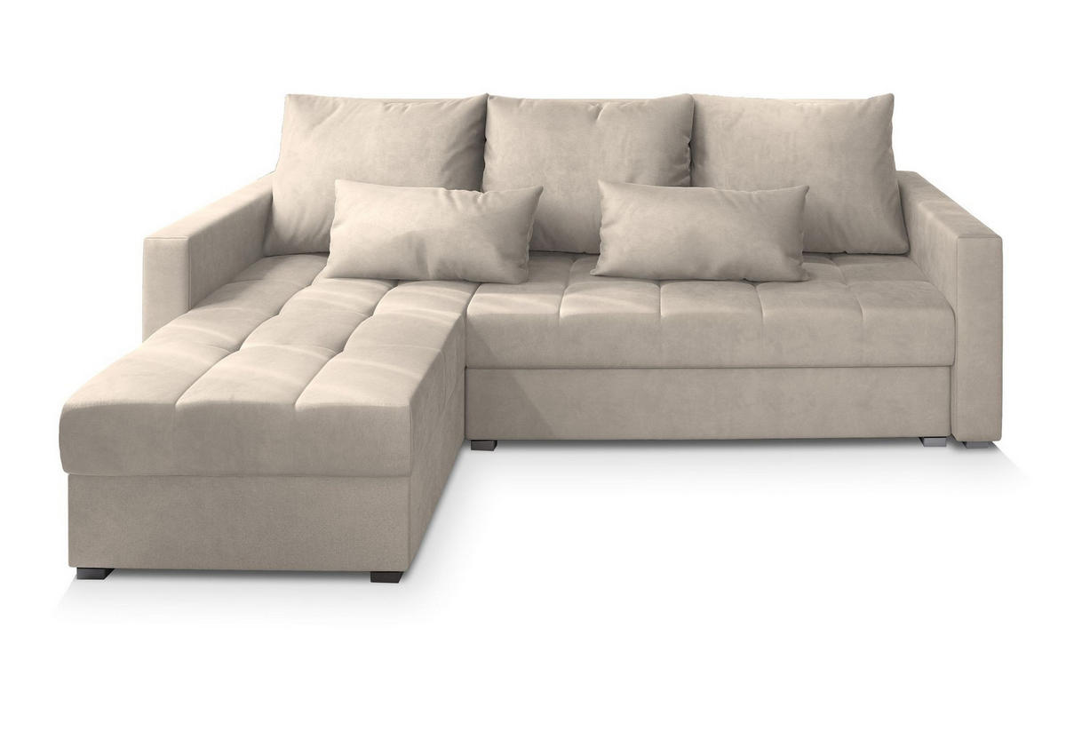 ECKSOFA KOS PIK M Creme Velours-Stoff mit Schlaffunktion - Creme, Holz (220/140cm) - MASSENO