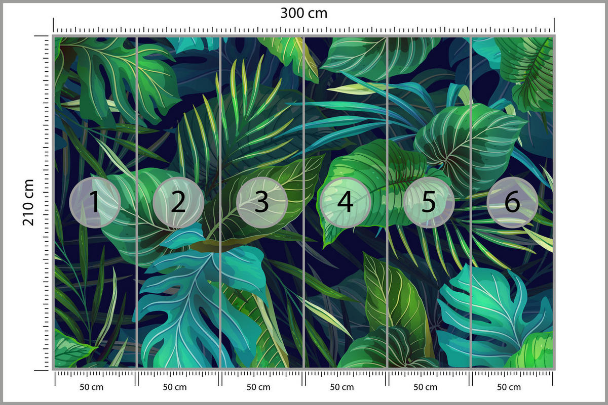 FOTOTAPETE Tropische Blätter Pflanzen Natur 300x210 - Türkis/Grün, Papier (300/210cm) - Muralo