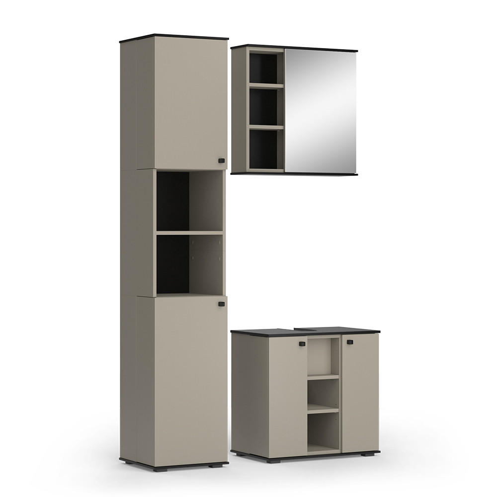 BADMÖBEL-SET Joli Greige 3 Teile, mit Hochschrank - Greige/Schwarz, Holzwerkstoff (60/59/37cm) - Vicco