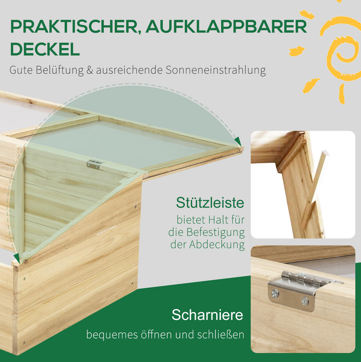 GEWÄCHSHAUSKASTEN 100/50/35 cm aus Holz mit Polykarbonatplatten, Natur - Naturfarben, Holz (50/35/100cm) - Flora Grace