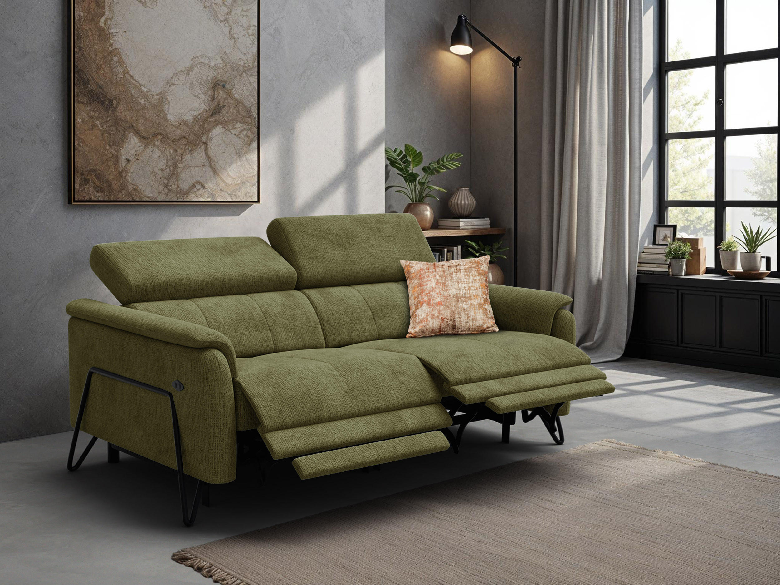 RELAXSOFA RODEN 3-Sitzer, olive - Olivgrün, Holz/Textil (194/82/103cm) - Courtois Laville