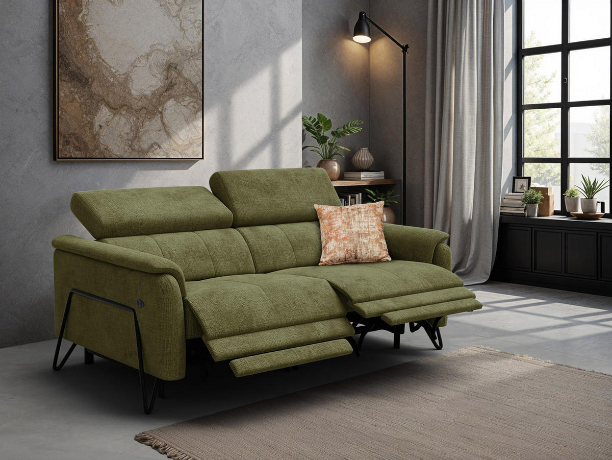 RELAXSOFA RODEN 3-Sitzer, olive - Olivgrün, Holz/Textil (194/82/103cm) - Courtois Laville