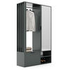 GARDEROBENSCHRANK mit Spiegel-mit Ablagen und Kleiderstange - Grün, Holzwerkstoff (100/190/33cm) - Idohome