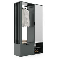 GARDEROBENSCHRANK mit Spiegel-mit Ablagen und Kleiderstange - Grün, Holzwerkstoff (100/190/33cm) - Idohome