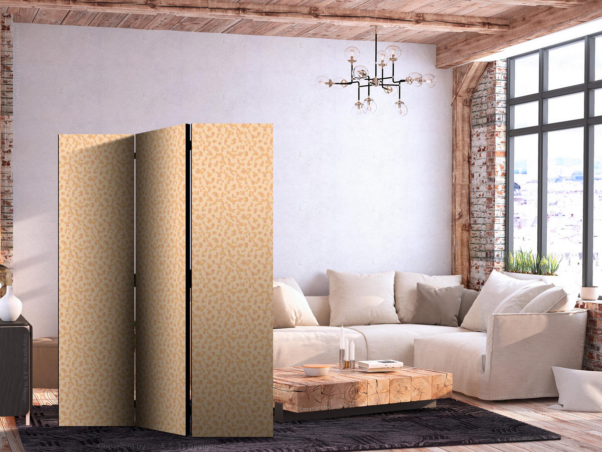 PARAVENT Akustik 3-tlg 135x172 cm Punkte Muster - Orange, Holz/Textil (135/172/3cm) - Muralo