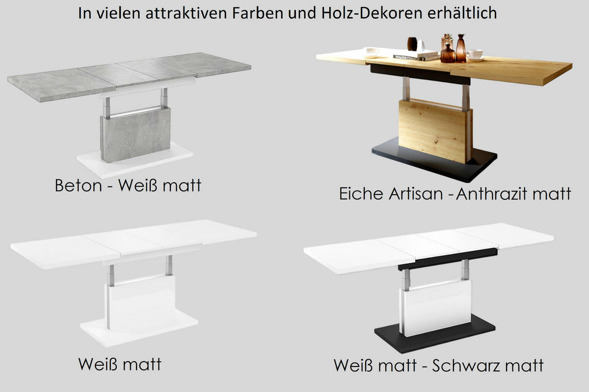 COUCHTISCH rechteckig Weiß matt höhenverstellbar ausziehbar - Weiß, Holzwerkstoff (70/120/56cm) - designimpex