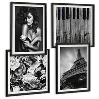BILDER SET 4er Set - 50x50 cm & 40x60 cm Schwarzer Rahmen - Porträt einer Frau mit einer Eiffel-Rose - Schwarz, Kunststoff (50/50cm) - TULUP