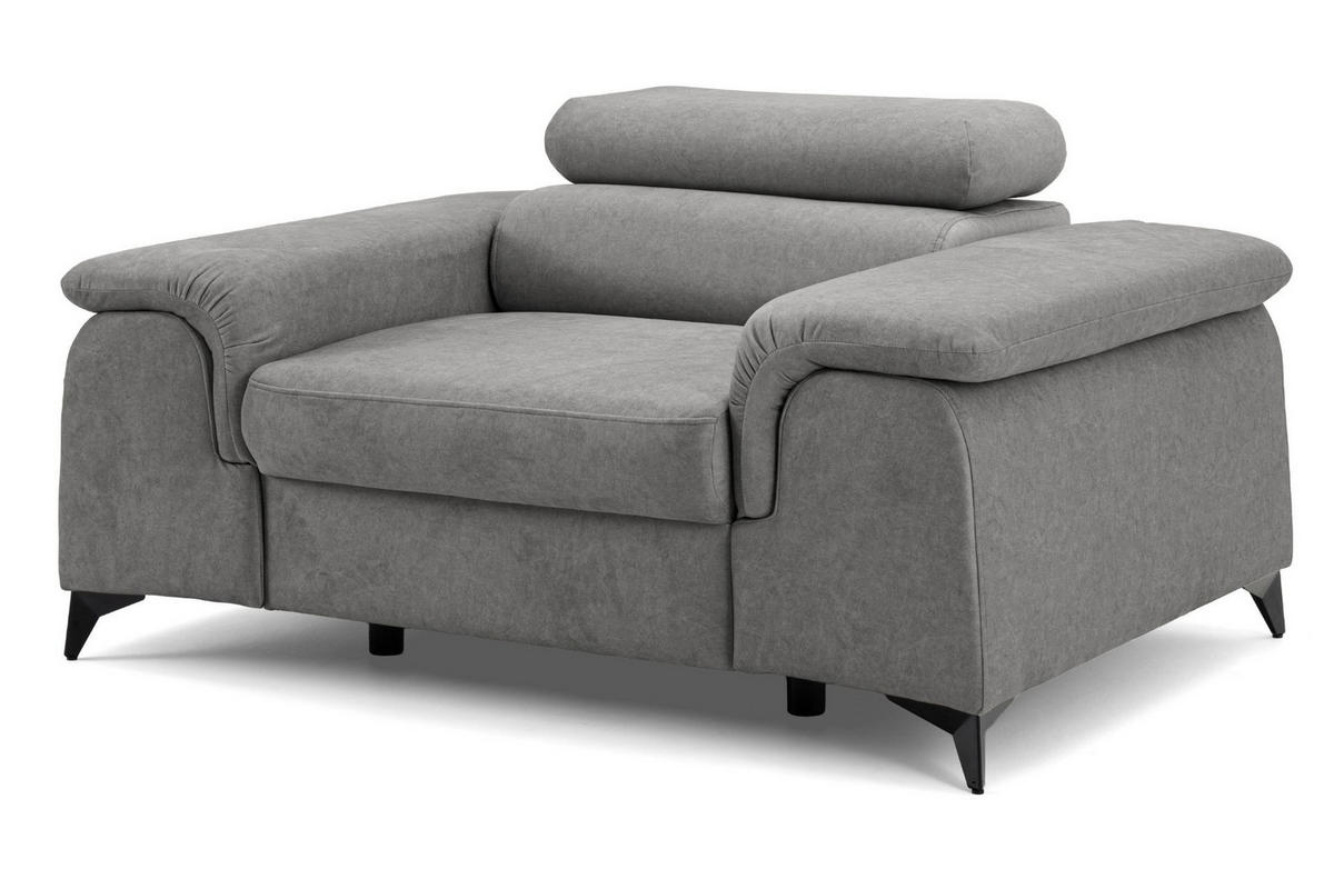 SESSEL PLAZA mit verstellbare Kopfstütze Velours Grau - Schwarz/Grau, Holz/Textil (130/95/100cm) - Muffo