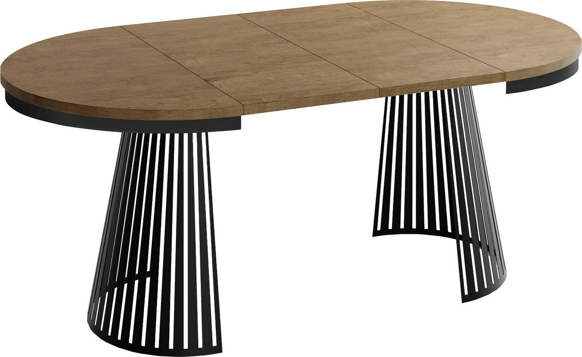 ESSTISCH Naro rund ausziehbar mit Schwarzem Lamellen-Metallgestell, Eiche Braun Rustikal 100-180/100/76 cm - Alteiche/Schwarz, Holzwerkstoff/Metall (100/176/76cm) - WFL GROUP