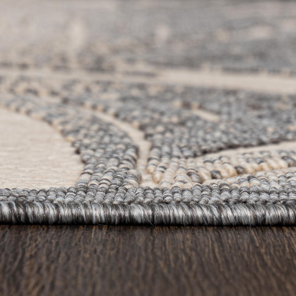 TEPPICH Beige In-Outdoor - Kurzflor Rechteckig, Motiv Pflanzen,Blätter,Blumen - Grau - 140 x 200 cm - Creme/Grau, Textil (140/200cm) - Mazovia
