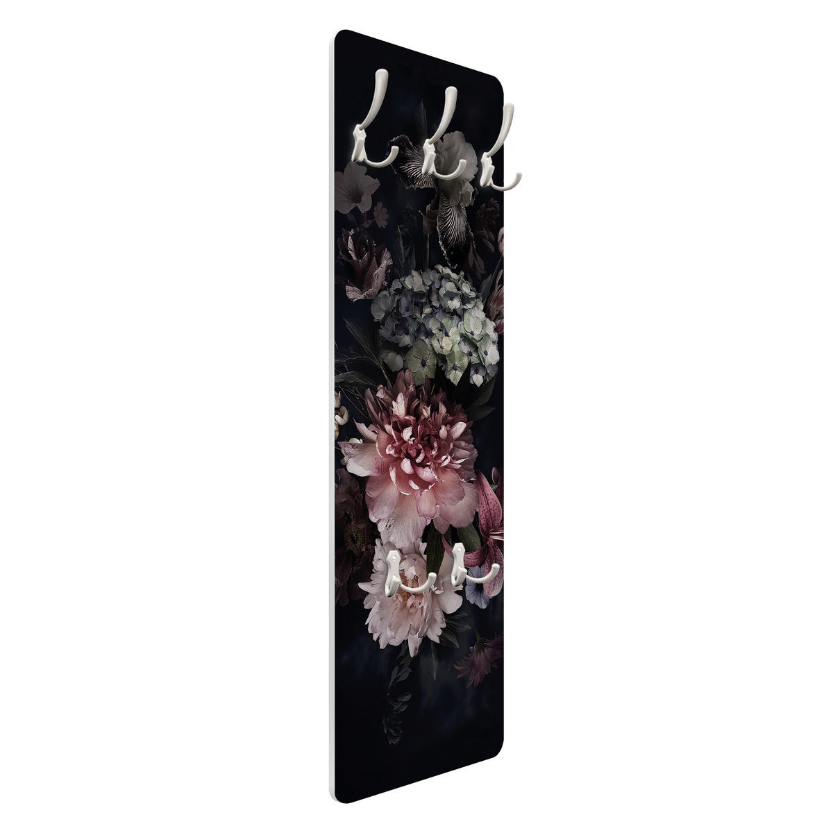 WANDGARDEROBE - Blumen mit Nebel auf Schwarz 34/105 cm - Schwarz, Holzwerkstoff (34/105/1.6cm) - Bilderwelten