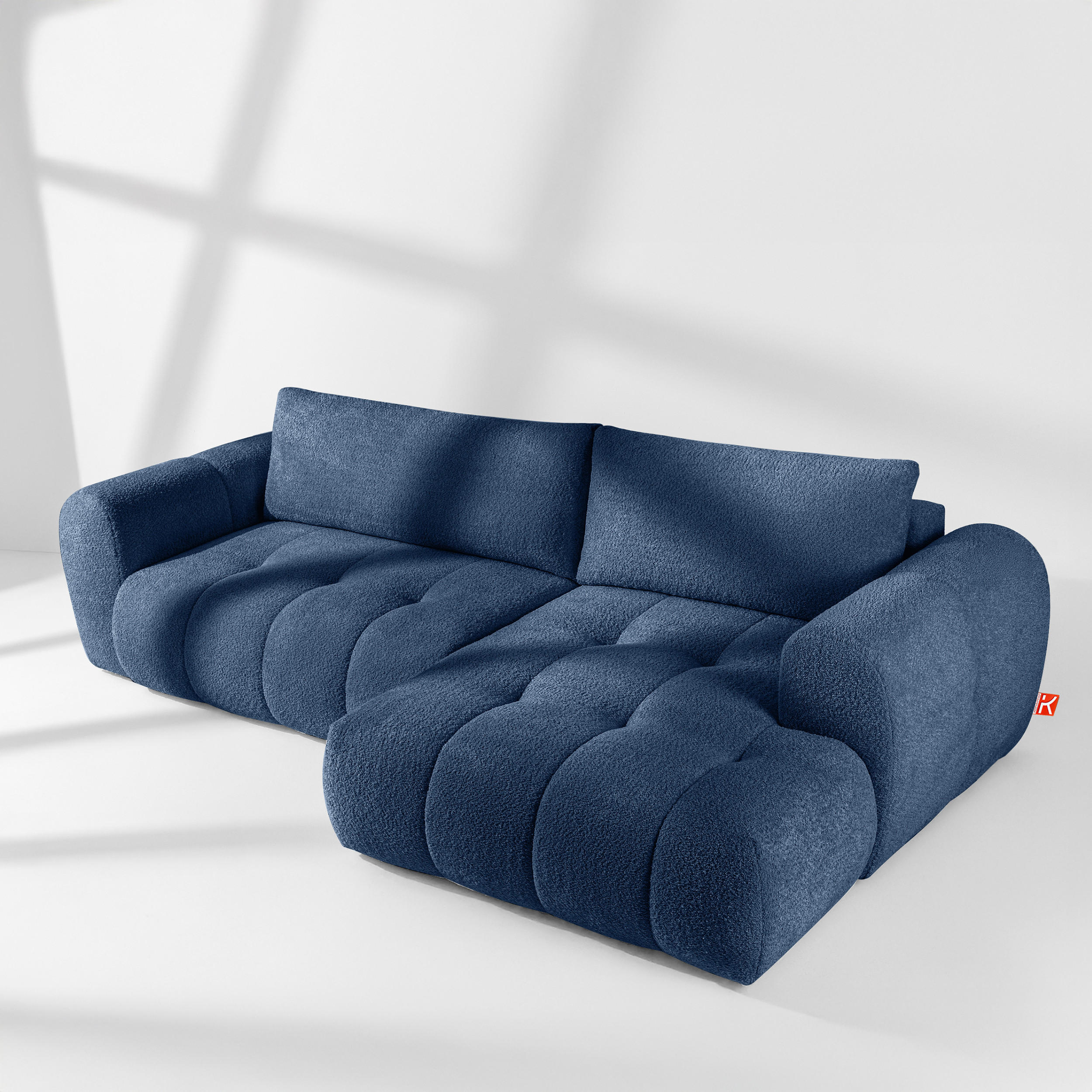 ECKSOFA RECHTS LIRA, Dunkelblau, Bouclé - Dunkelblau, Holz/Holzwerkstoff (295/112cm) - KONSIMO®