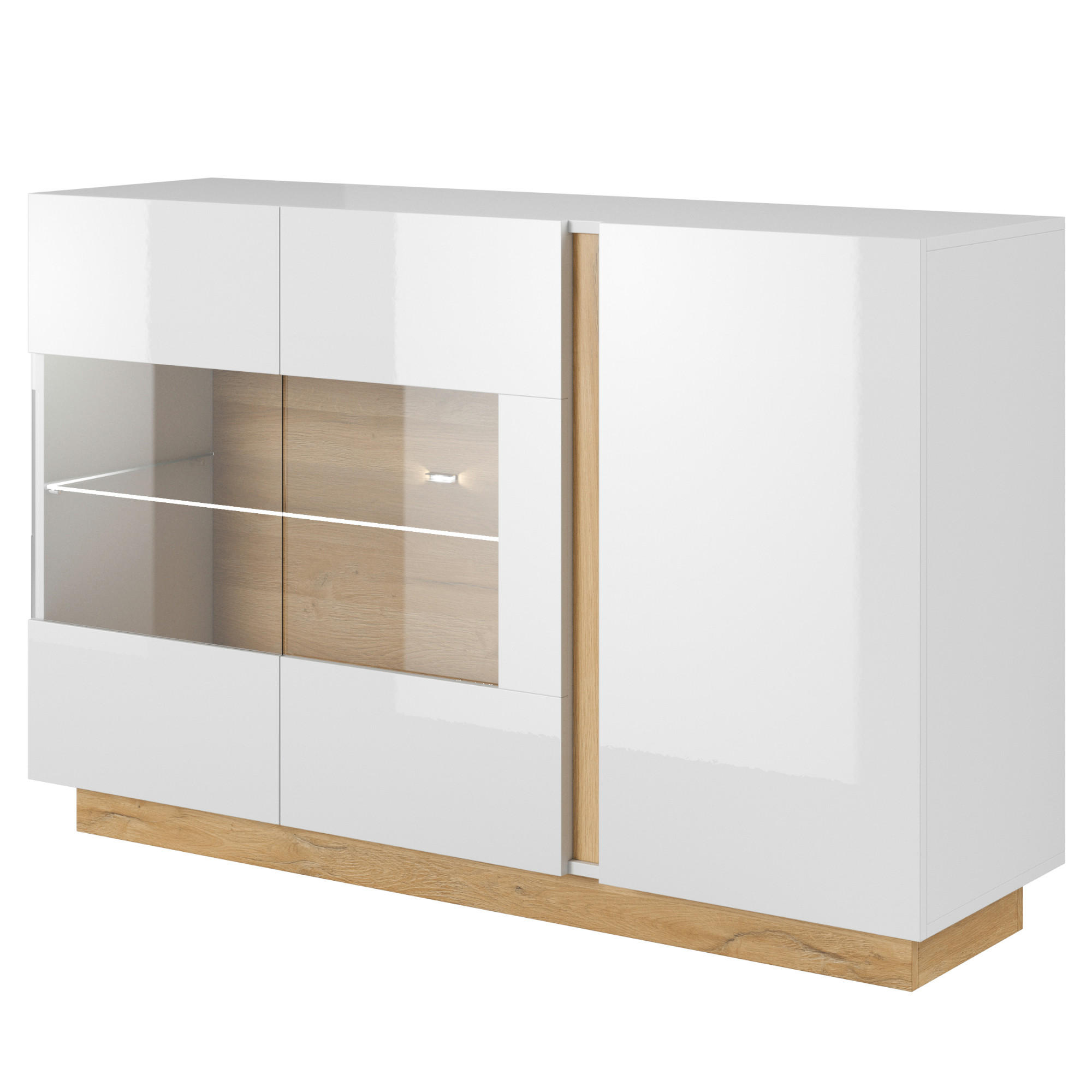 SIDEBOARD ANDEBU KOM1 Eingehärtetes Glas an der Front Weiß Weiß - Weiß, Glas/Holzwerkstoff (96/82/40cm) - Komodee