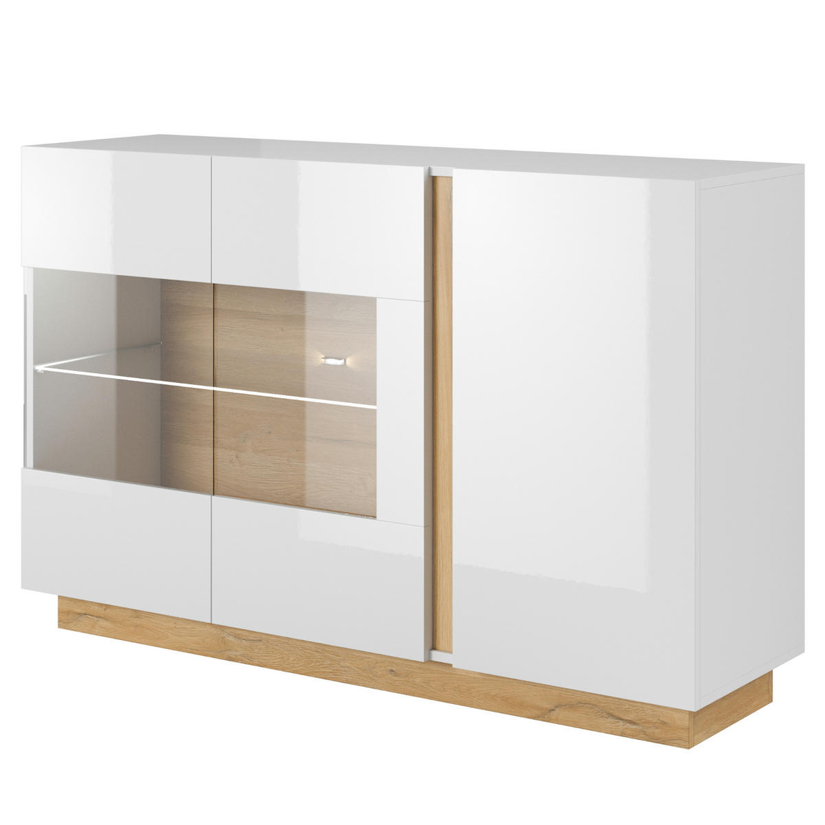 SIDEBOARD ANDEBU KOM1 Eingehärtetes Glas an der Front Weiß Weiß - Weiß, Glas/Holzwerkstoff (96/82/40cm) - Komodee