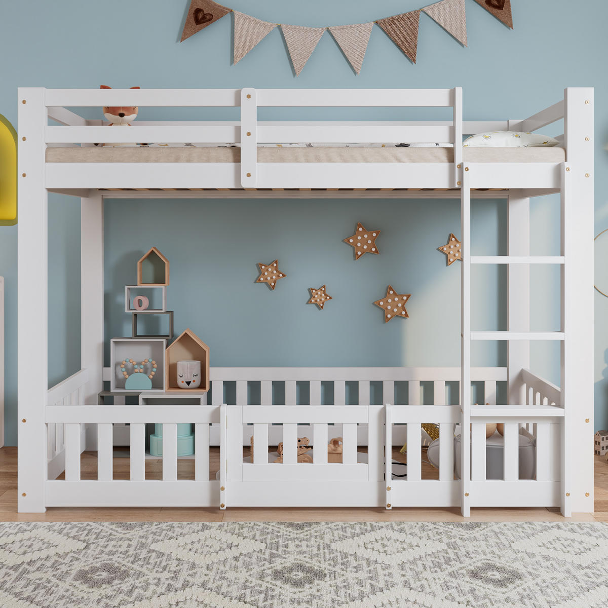 ETAGENBETT 90x200 cm Treppe Tür weiß - Weiß, Holz (90/200cm) - LEBENLANG