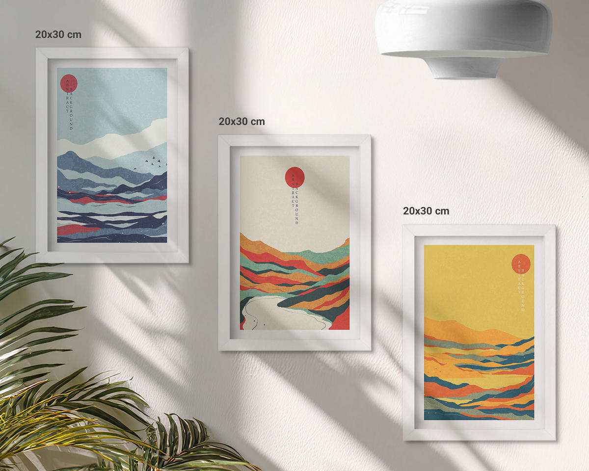 WANDBILDER 3er-Set - 20x30 cm Weißer Rahmen - Abstraktion von farbenfrohen Bergen und Flüssen - Weiß, Kunststoff (20/30cm) - ArtPrintCave