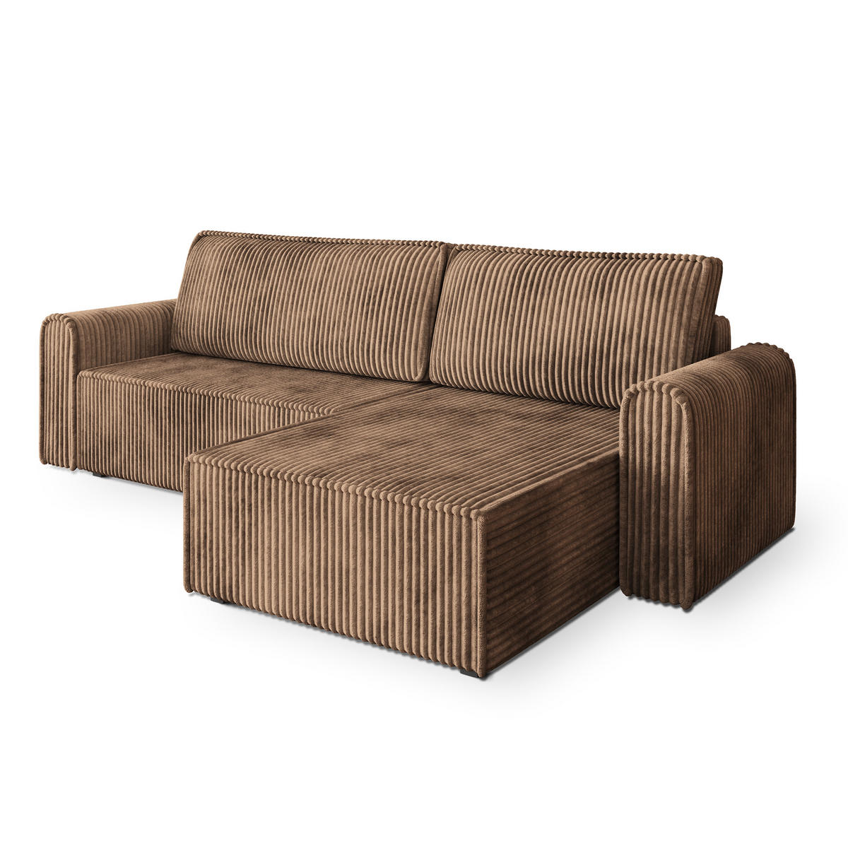 ECKSOFA VALTINO Beige Kordstoff mit Schlaffunktion - Beige, Holz (275/148cm) - MASSENO