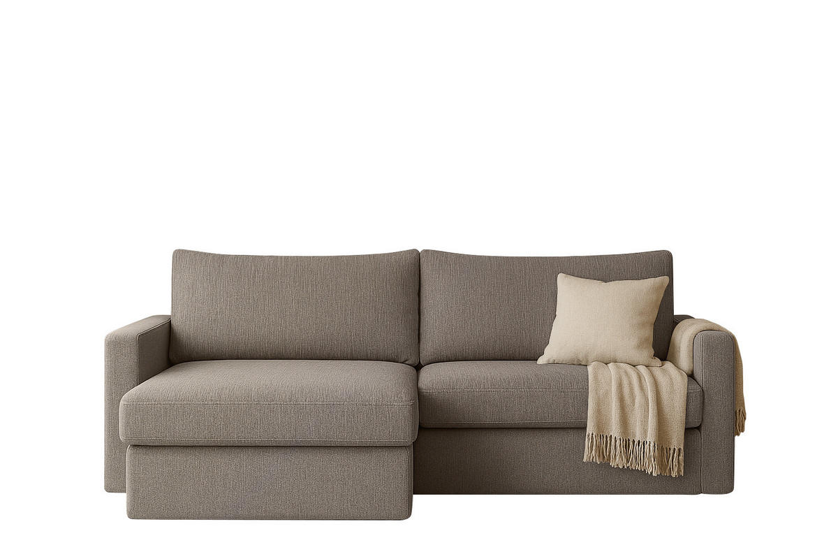 ECKSOFA Mit Schlaffunktion Und Bettzeugablage LUBEKA Stoff Faro Hellbraun Links - Hellbraun, Holz (140/147cm) - Kaiser Möbel