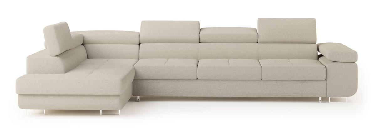 ECKSOFA VICENTE Beige Boucle-Stoff mit Schlaffunktion - Beige, Holz (346/202cm) - MASSENO