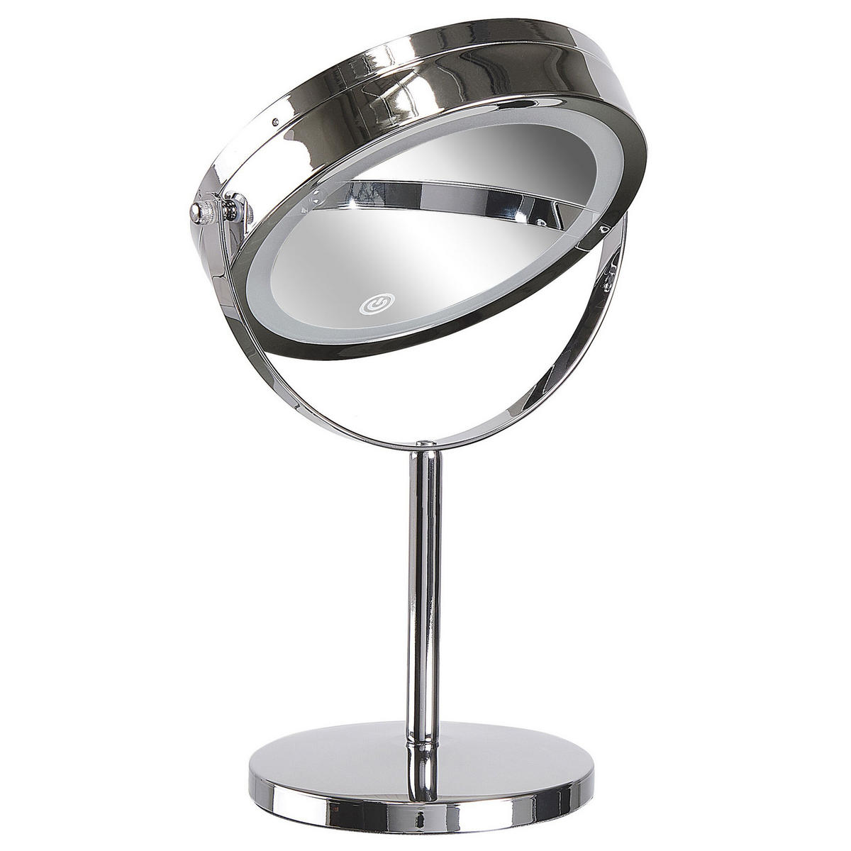 KOSMETIKSPIEGEL silber mit LED-Beleuchtung 20 cm Verdun - Silberfarben, Metall (20/31/14cm) - Beliani
