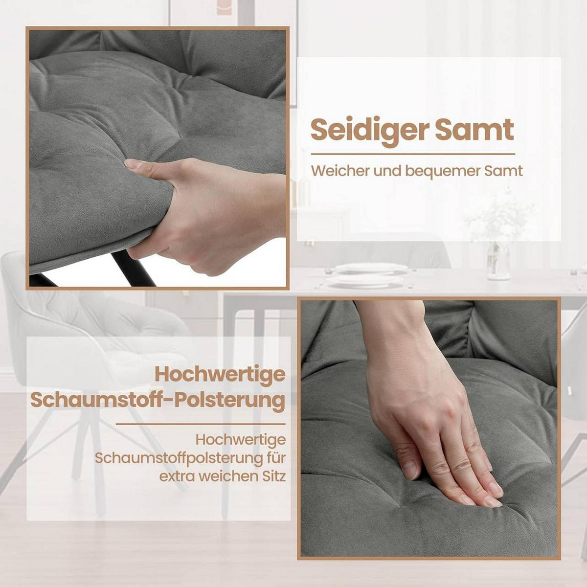 ARMLEHNSTUHL 6er Set drehbar mit Samtbezug, Dunkelgrau - Dunkelgrau/Schwarz, Kunststoff/Textil (57.5/82.5/53cm) - Woltu