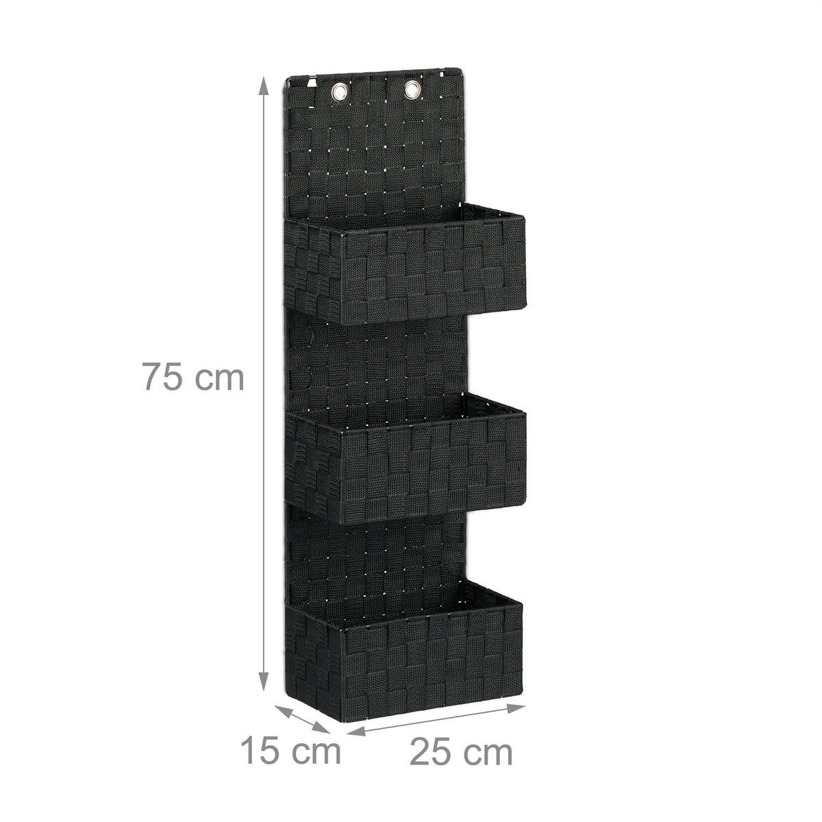 ZÁVĚSNÝ organizér - černá, kov/plast (25/75/15cm) - Relaxdays