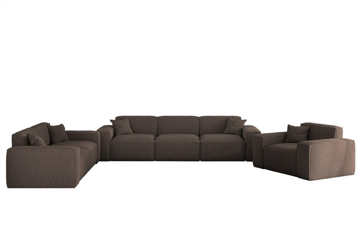 SOFASET Celes Premium 3-2-1 In Sven - Braun, Holzwerkstoff/Textil (218/73/90cm) - Fun Möbel