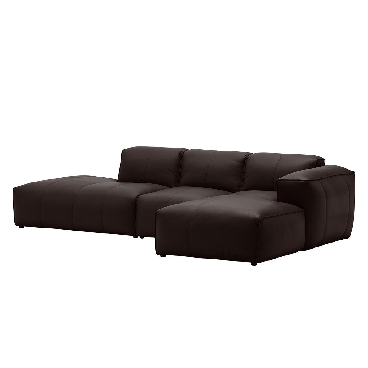 ECKSOFA mit Chaiselongue - Dunkelbraun/Schwarz, Leder/Kunststoff (290/173cm) - home24
