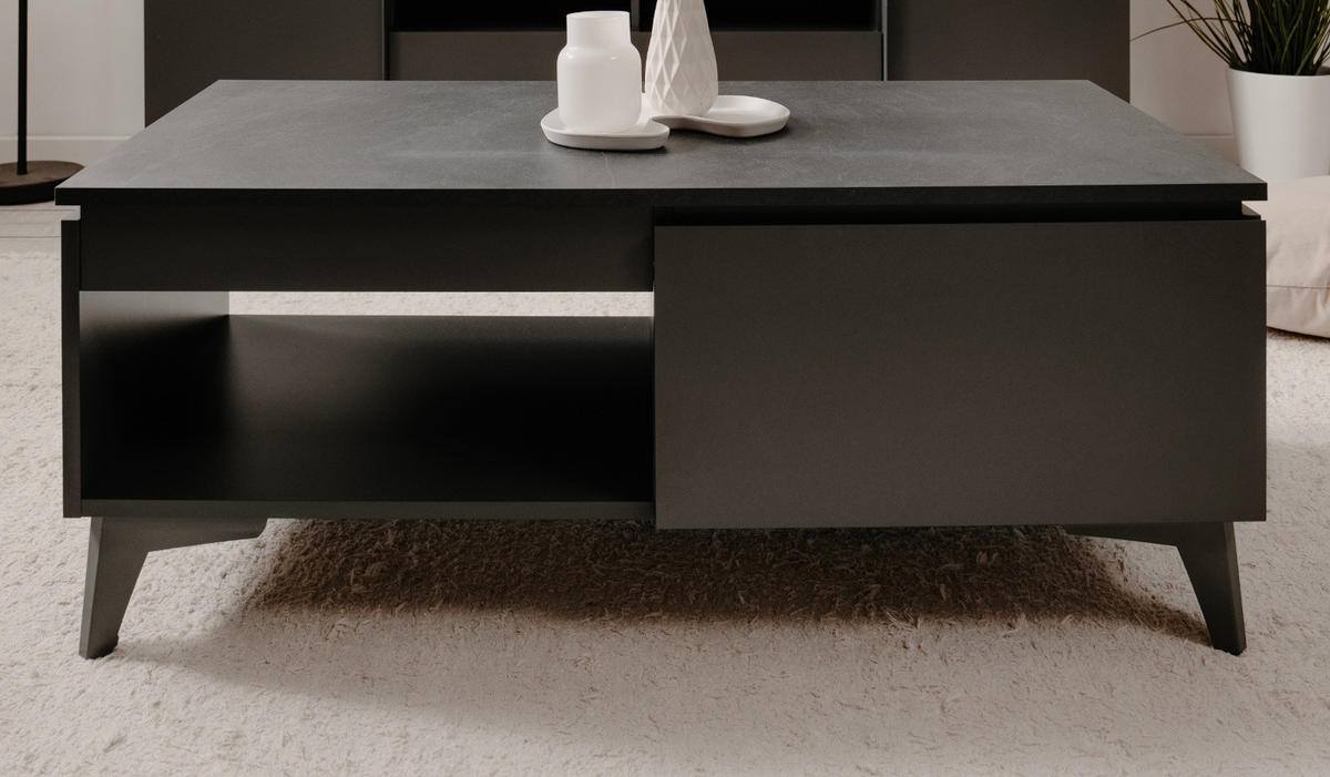 COUCHTISCH grau, Schiefer 100 cm, Wohnzimmertisch mit Schublade - Schieferfarben/Dunkelgrau, Holzwerkstoff/Kunststoff (55/100/40cm) - Furn.Design